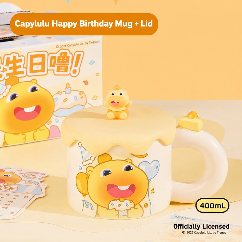 Officially Licensed Yancang Capybara Lulu Birthday Ceramic Mug with Lid