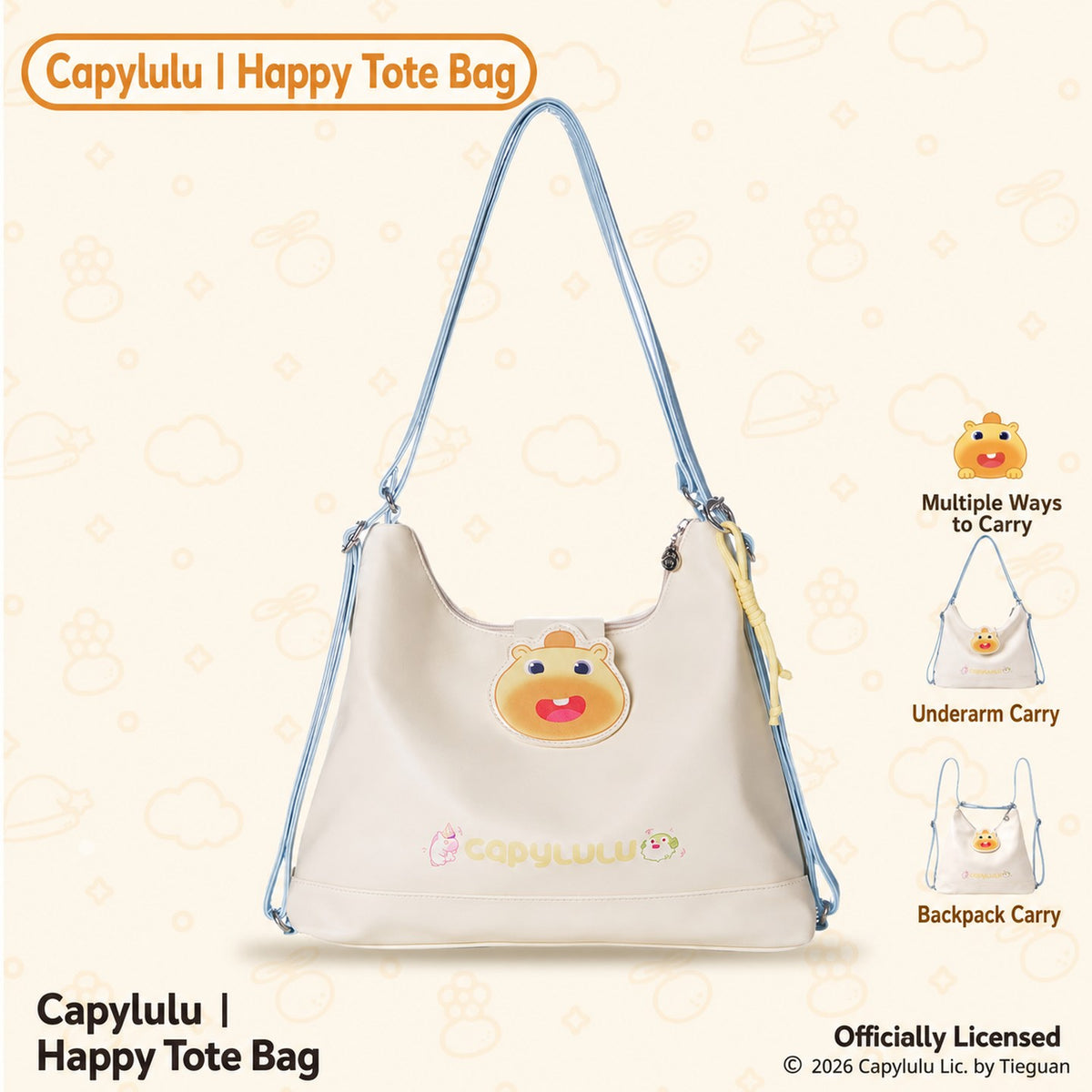 Officially Licensed Capybara Lulu Happy Tote Bag
