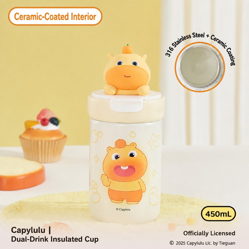 Officially Licensed Capybara Lulu Dual-Drink Insulated Bottle, 450 mL