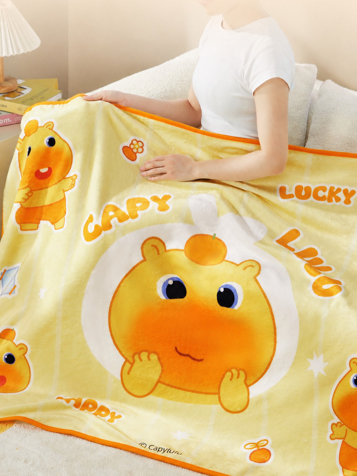 Officially Licensed Yancang Capybara Lulu Soft Flannel Throw Blanket