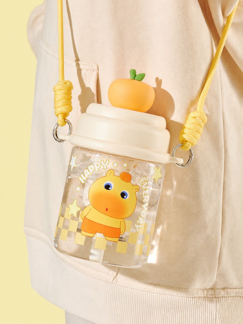 Officially Licensed Capybara Lulu Orange Tritan Straw Water Bottle, 550 ml